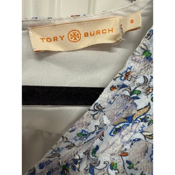 Tory Burch Light Blue Floral Lace Lined Tiered VNeck Midi Dress Size 8 - Picture 6 of 7